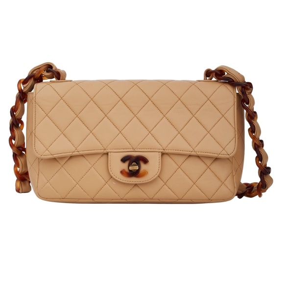 CHANEL BEIGE TORTOISE SHELL CHAIN CLASSIC FLAP BAG (CIRCA 1994) - Picture 1 of 11